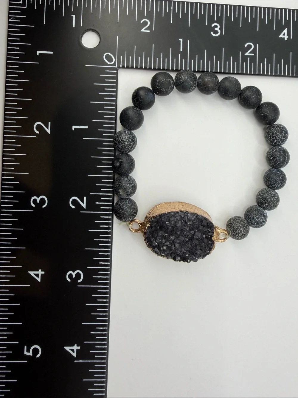 Black Druzy Stretch Bracelet | Spiderweb Bead Crystal Statement